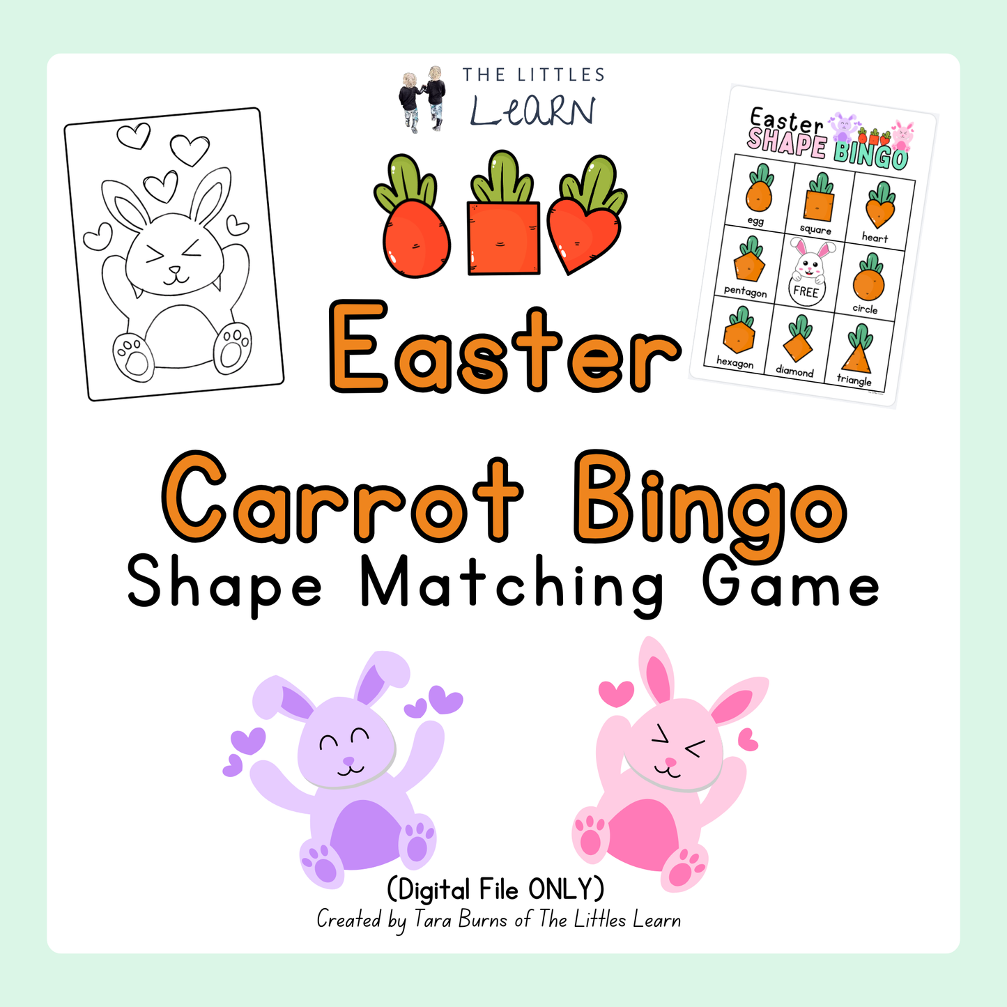 Easter Carrot SHAPE Bingo Game - PDF Digital Download