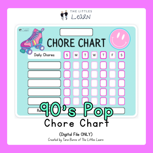 a Bubblegum coloured chore chart with 90s throwback theme, roller-skate and cute smiley face!