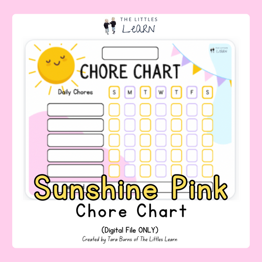 A colourful pink sunshine themed chore chart.