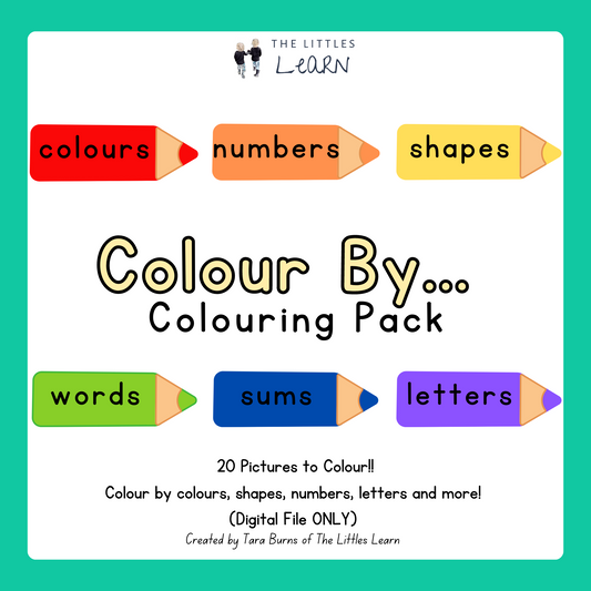 20 colouring pictures featuring bold and simple pictures to colour in using colour codes, shape matching, numbers, alphabet or words to colour in each picture.