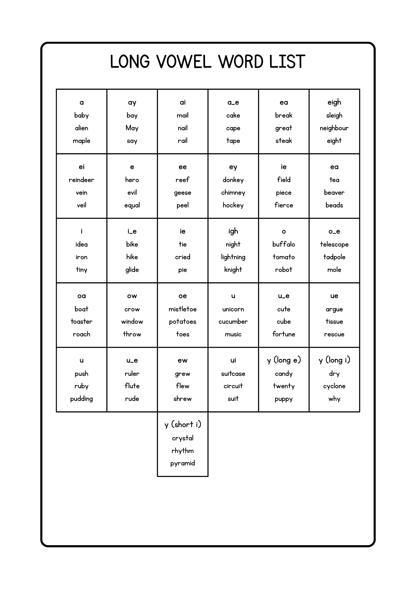 My Long Vowel Colouring Book - PDF Digital Download