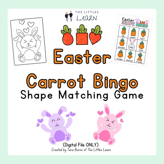 Easter Carrot SHAPE Bingo Game - PDF Digital Download