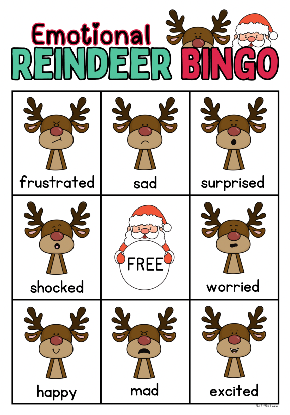 Emotional Reindeer BINGO Game - PDF Digital Download