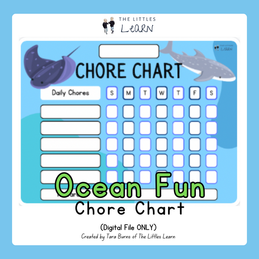 a fun blue ocean themed chore chart with cute stingray and shark