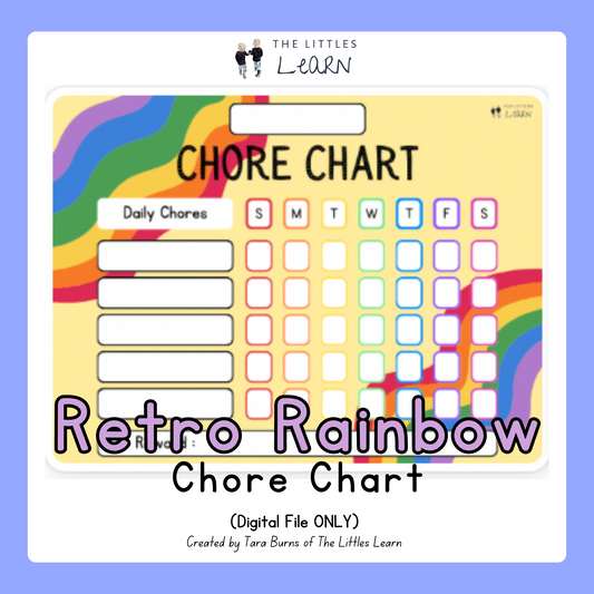 A yellow chore chart with colourful rainbows.