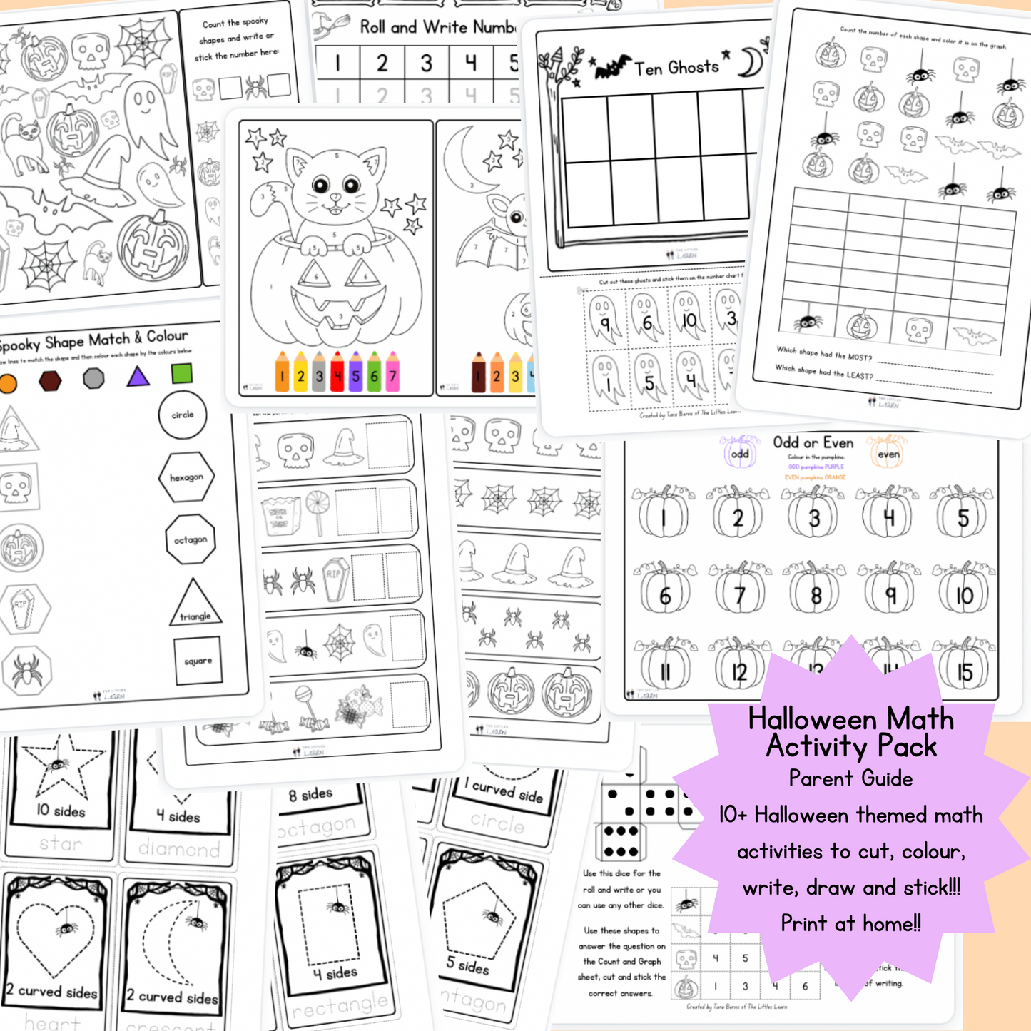 Printable math activity ages in a fun halloween theme.