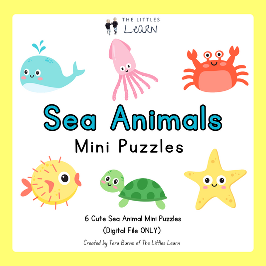 6 simple puzzles with brightly coloured cute sea animals