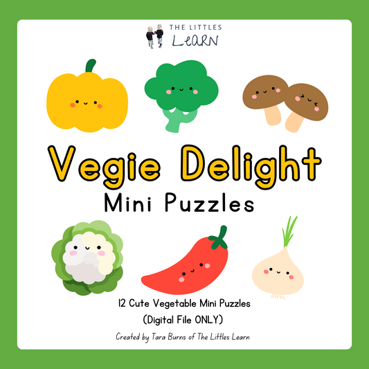 12 simple puzzles with cute brightly coloured vegetable images.